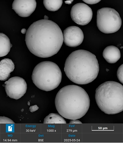 H-7YSZ hollow spherical powder micrograph with the original 50 micrometre scale bar